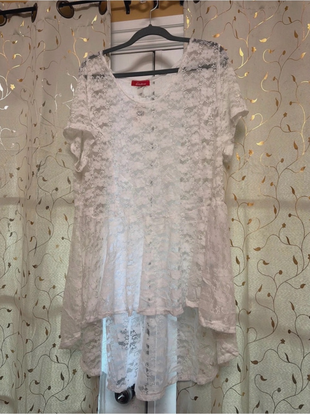 Rainbow White Sheer Lace High-Low Tunic